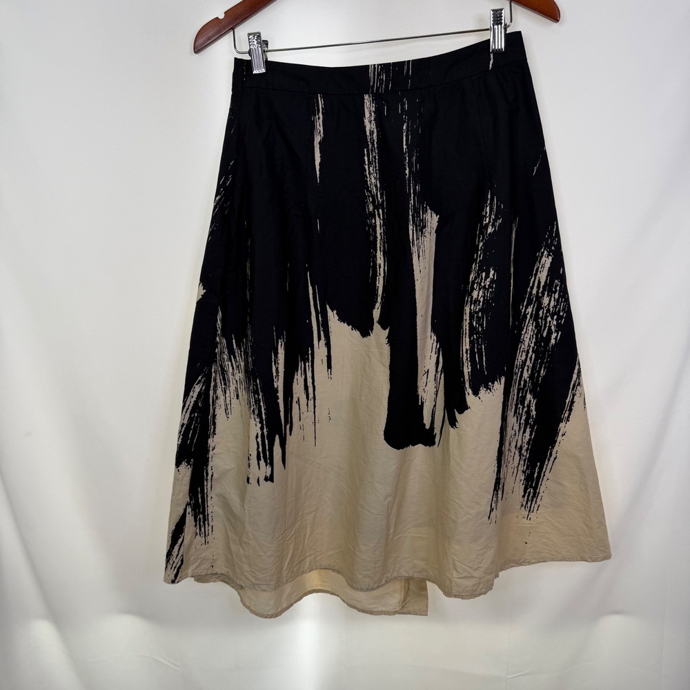Eva Franco Black & Tan Paint-Brush Midi Skirt - Picture 6 of 8